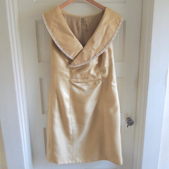 Gold Shimmery Ruched Retro 60s Costume Cosplay Cocktail Dress L/XL - Picture 3 of 11